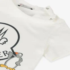 Moncler Enfant Tops*Ivory Cotton Penguin Logo T-Shirt