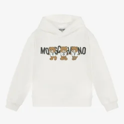 Moschino Kid-Teen Tops*Ivory Cotton Teddy Bear Hoodie