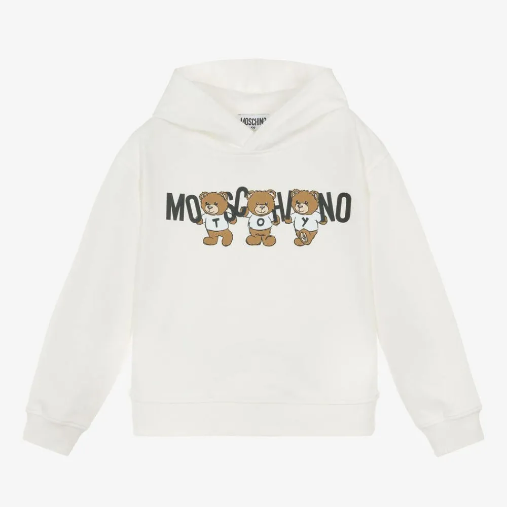 Moschino Kid-Teen Tops*Ivory Cotton Teddy Bear Hoodie