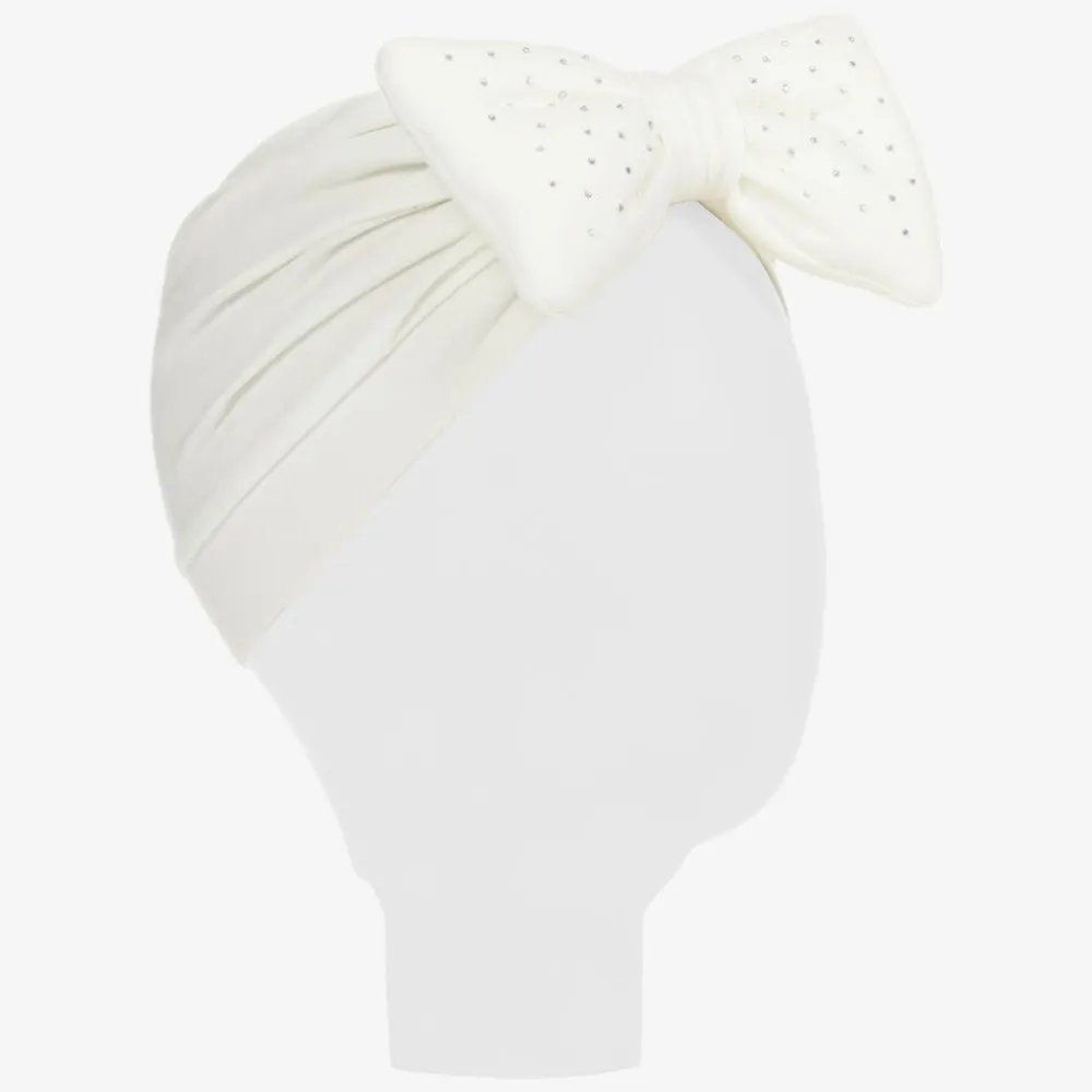 Caramelo Kids Hats*Ivory Diamanté Bow Turban