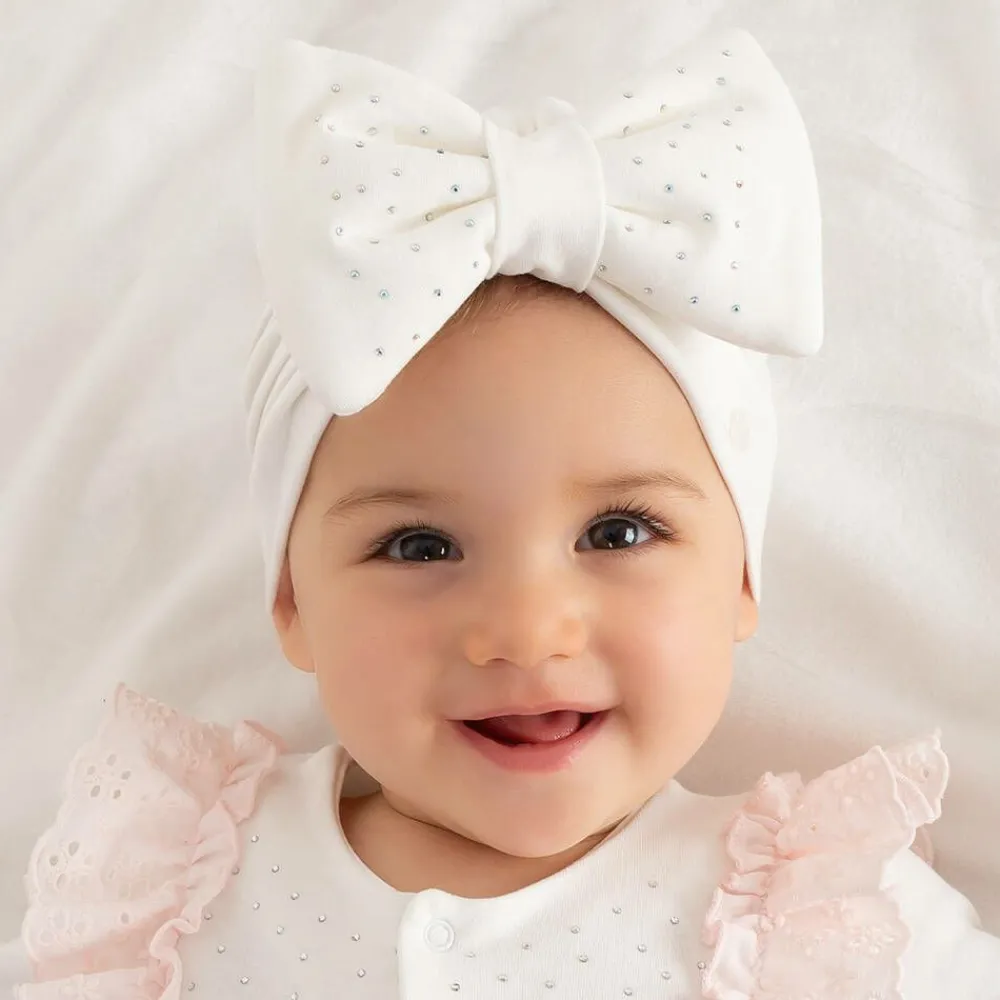 Caramelo Kids Hats*Ivory Diamanté Bow Turban