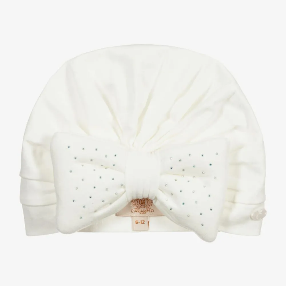 Caramelo Kids Hats*Ivory Diamanté Bow Turban