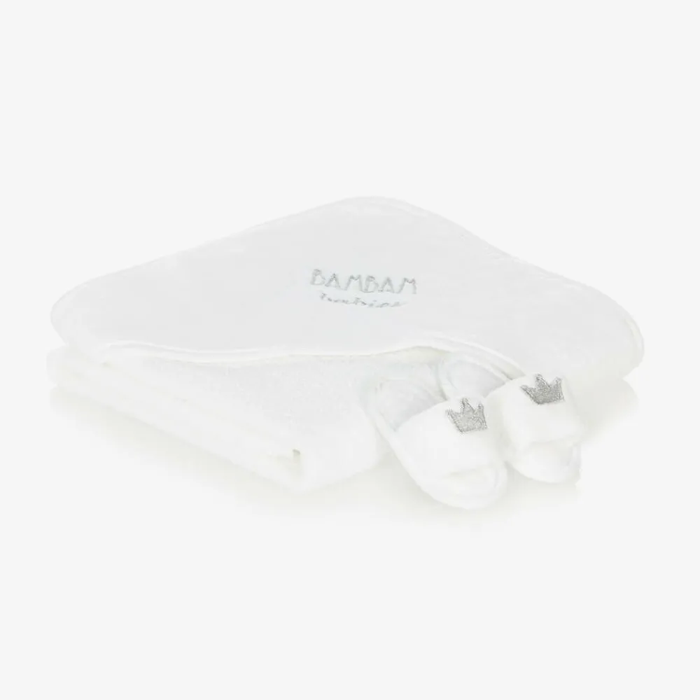 Bam Bam Towels & Robes*Ivory Hooded Towel & Slippers Gift Set