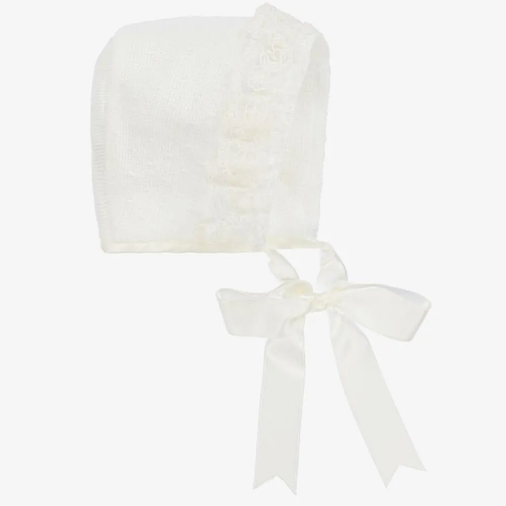 Mebi Hats*Ivory Knitted Cotton Lace Baby Bonnet
