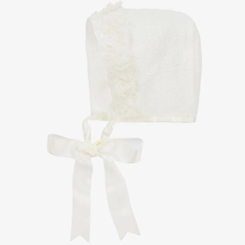 Mebi Hats*Ivory Knitted Cotton Lace Baby Bonnet