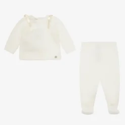 Paz Rodríguez Gifts|Babysuits*Ivory Merino Wool Knit 2 Piece Babygrow