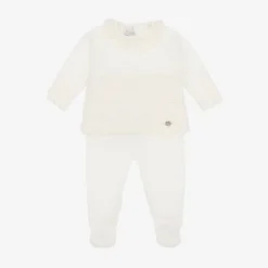 Paz Rodríguez Gifts|Babysuits*Ivory Merino Wool Knitted 2 Piece Babygrow