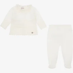 Paz Rodríguez Gifts|Babysuits*Ivory Merino Wool Knitted 2 Piece Babygrow