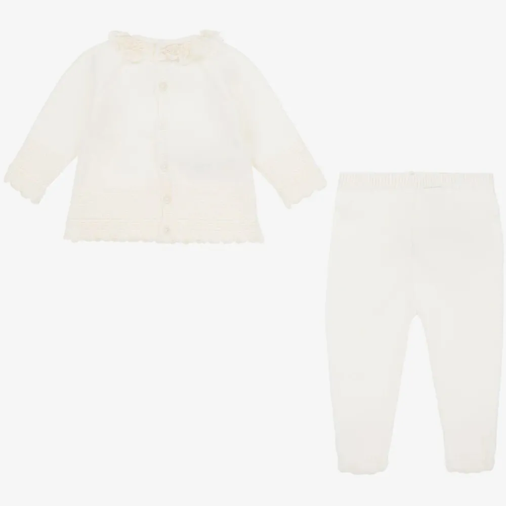 Paz Rodríguez Gifts|Babysuits*Ivory Merino Wool Knitted 2 Piece Babygrow