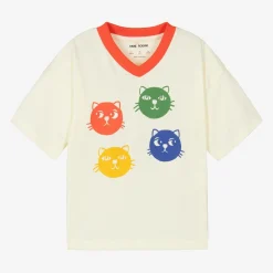Mini Rodini Tops*Ivory Organic Cotton Cat Print T-Shirt