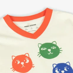 Mini Rodini Tops*Ivory Organic Cotton Cat Print T-Shirt
