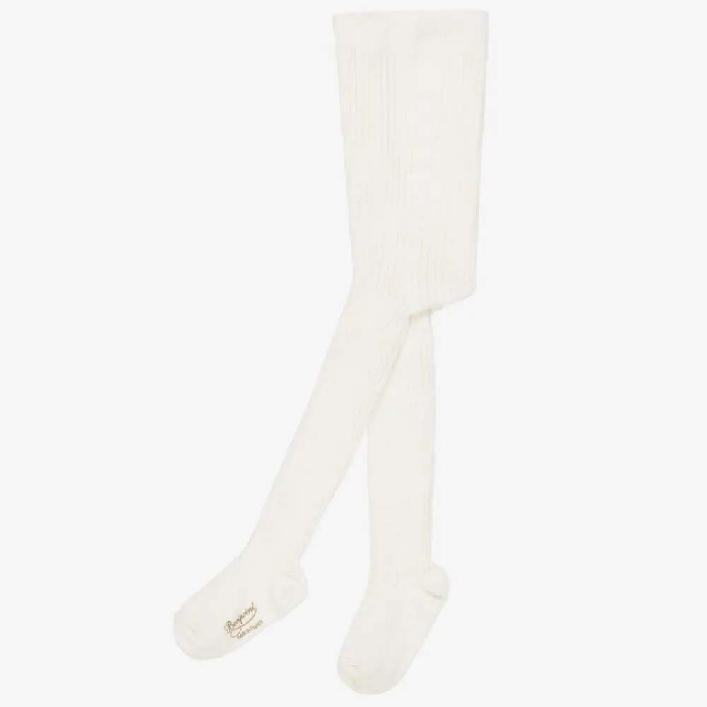 Bonpoint Tights*Ivory Ribbed Cotton Tights