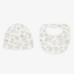 Moncler Enfant Gifts*Ivory Teddy Bear Cotton Hat & Bib Set