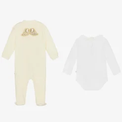Marie-Chantal Gifts|Babysuits*Ivory Velour Angel Babygrow Set