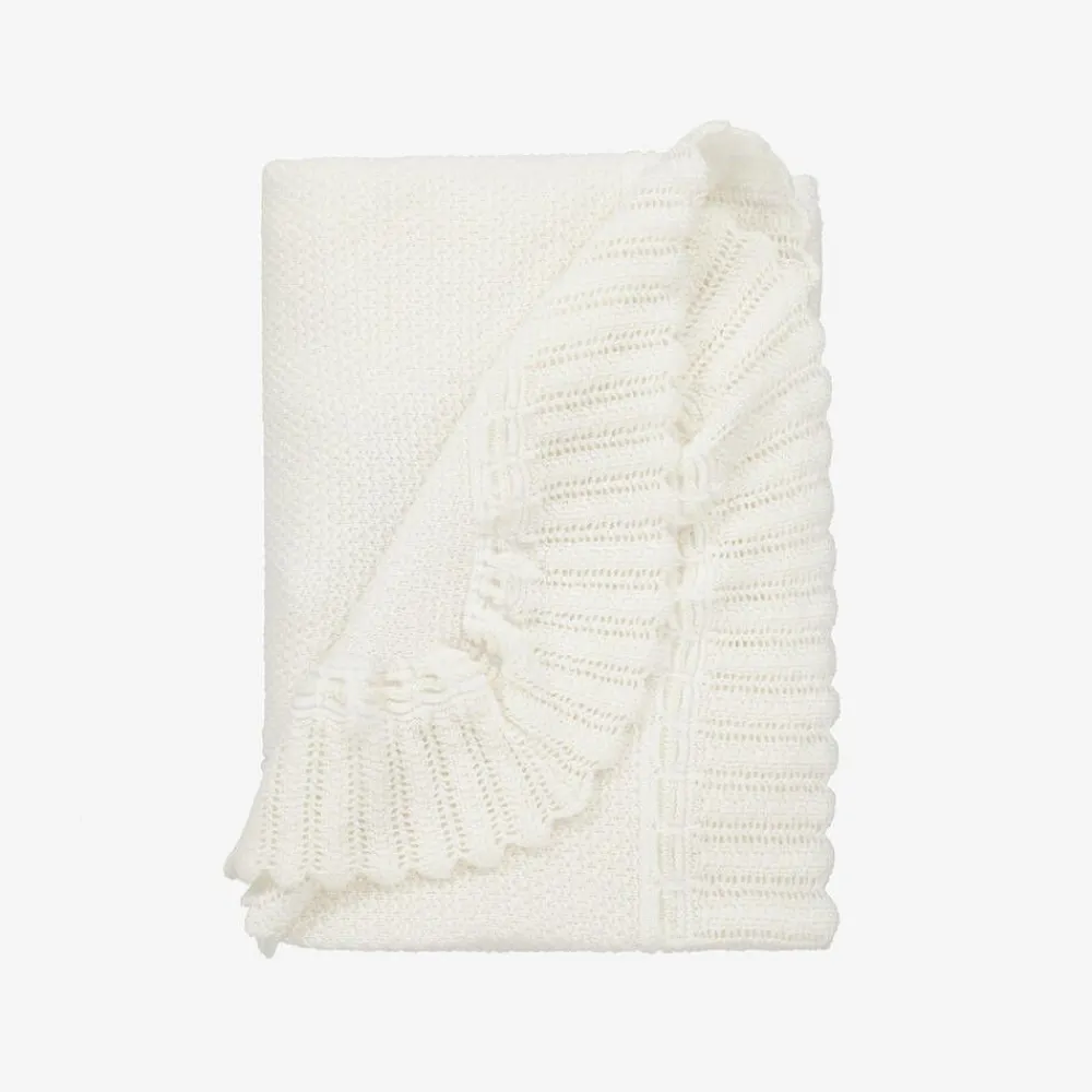 Paz Rodríguez Gifts*Ivory Wool Knit Baby Shawl (106cm)