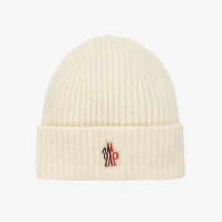 Moncler Enfant Hats*Ivory Wool Knit Beanie Hat