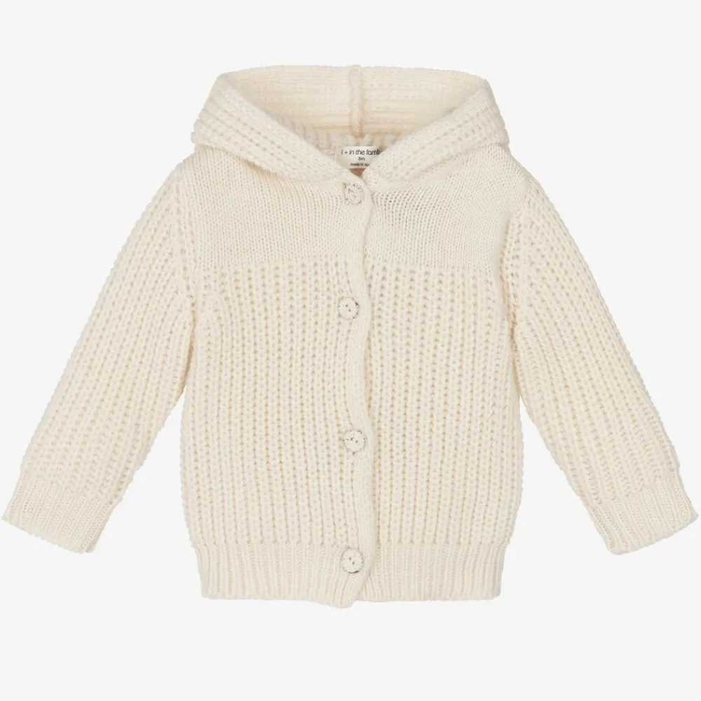 1 + in the family Tops*Ivory Wool Knit Hooded Baby Cardigan