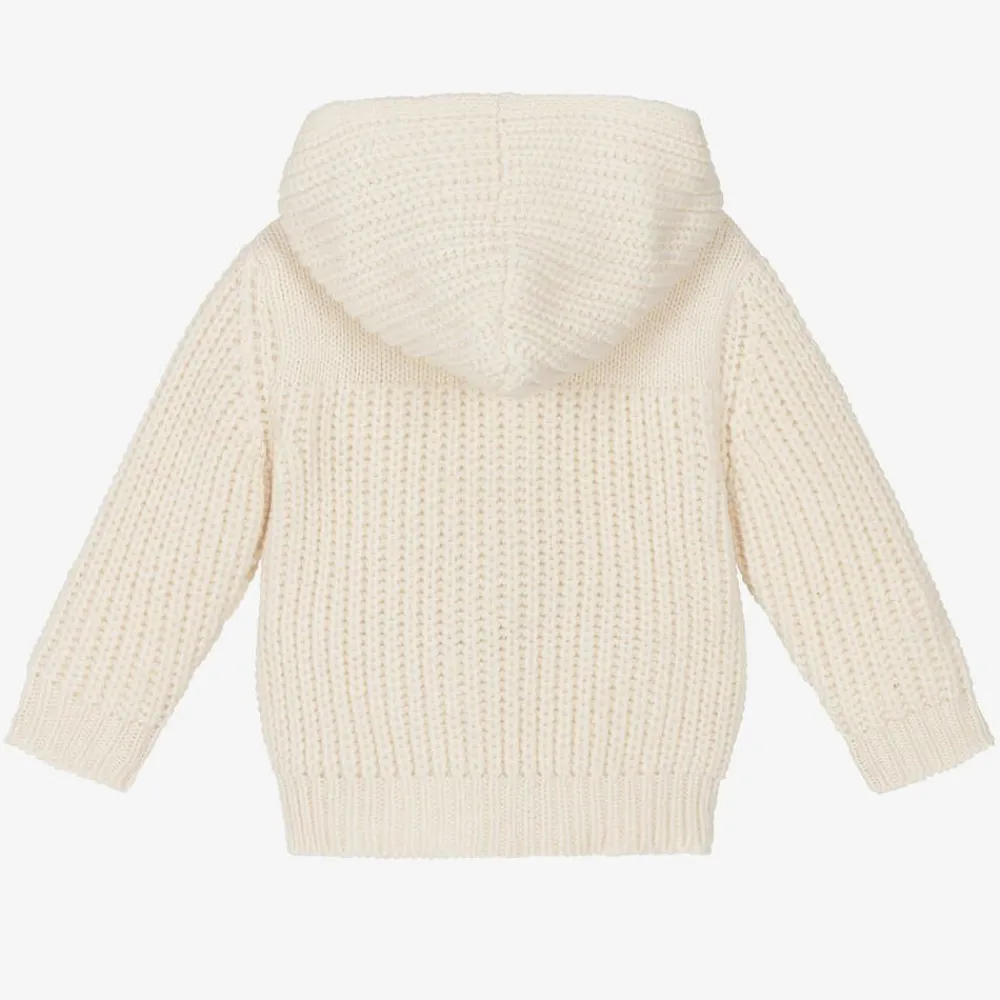 1 + in the family Tops*Ivory Wool Knit Hooded Baby Cardigan