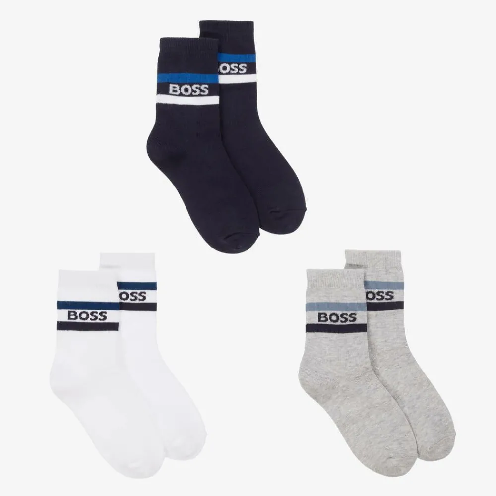 BOSS Socks*Junior Boys Navy Blue & Grey Socks (3 Pack)