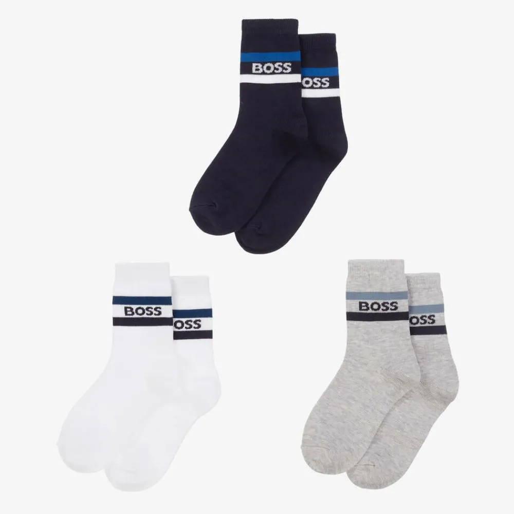 BOSS Socks*Junior Boys Navy Blue & Grey Socks (3 Pack)