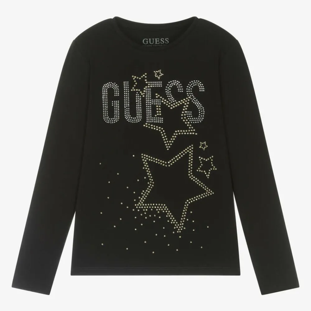 Guess Tops*Junior Girls Black Cotton Diamanté Top