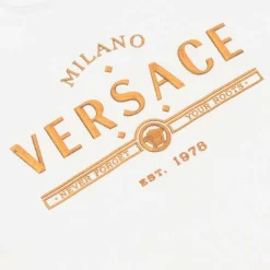 Versace Tops*Junior White & Gold Logo Cotton T-Shirt