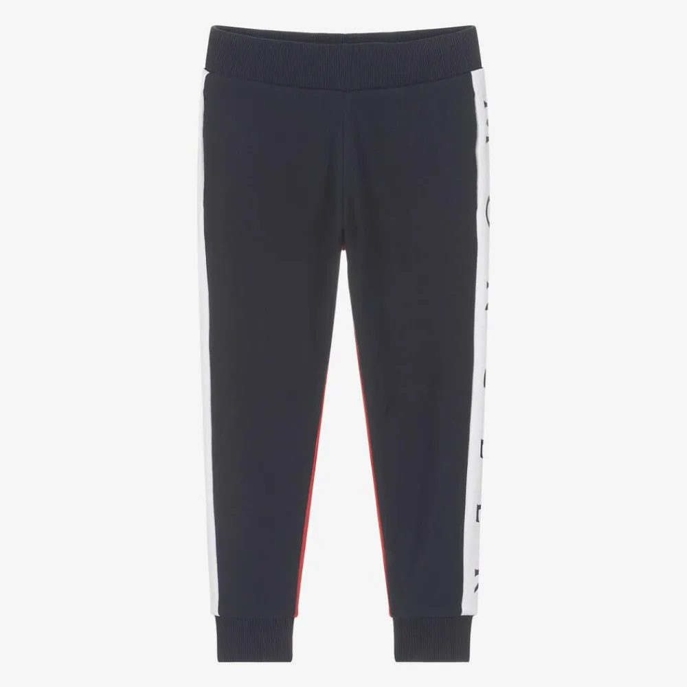 Moncler Enfant Trousers*Navy Blue & Red Cotton Joggers
