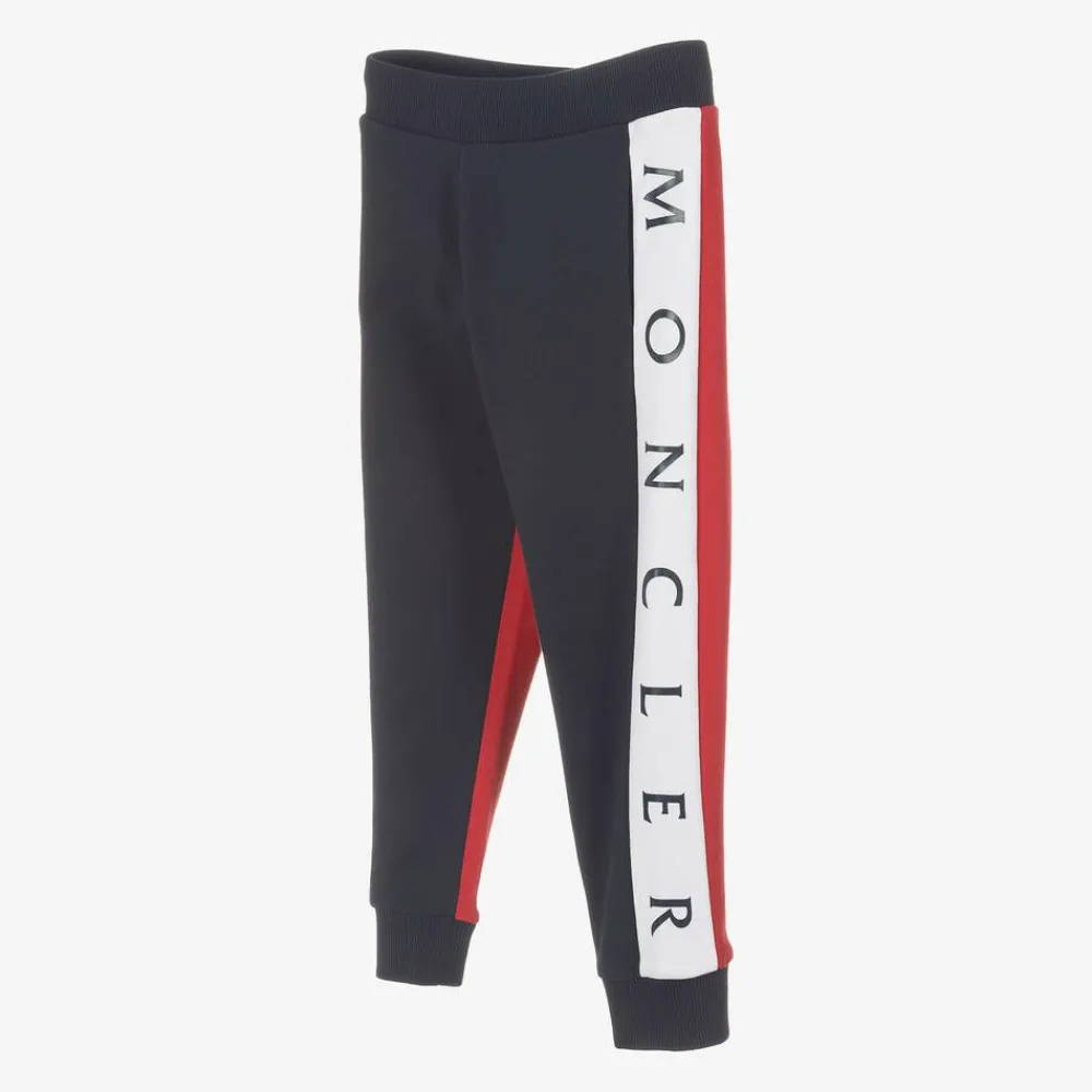 Moncler Enfant Trousers*Navy Blue & Red Cotton Joggers