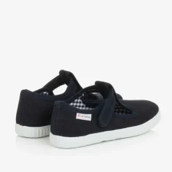 Pisamonas Bar Shoes|Bar Shoes*Navy Blue Canvas T-Bar Shoes