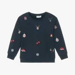 NAME IT Tops*Navy Blue Cotton Christmas Sweatshirt