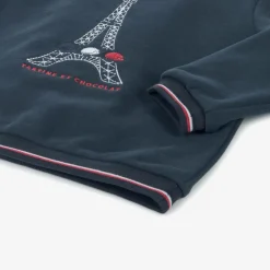 Tartine et Chocolat Tops*Navy Blue Cotton Eiffel Tower Sweatshirt