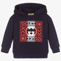 Gucci Tops*Navy Blue Cotton Logo Hoodie