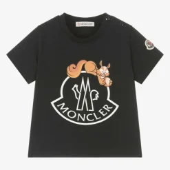 Moncler Enfant Tops*Navy Blue Cotton Squirrel Logo T-Shirt