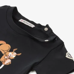 Moncler Enfant Tops*Navy Blue Cotton Squirrel Logo T-Shirt