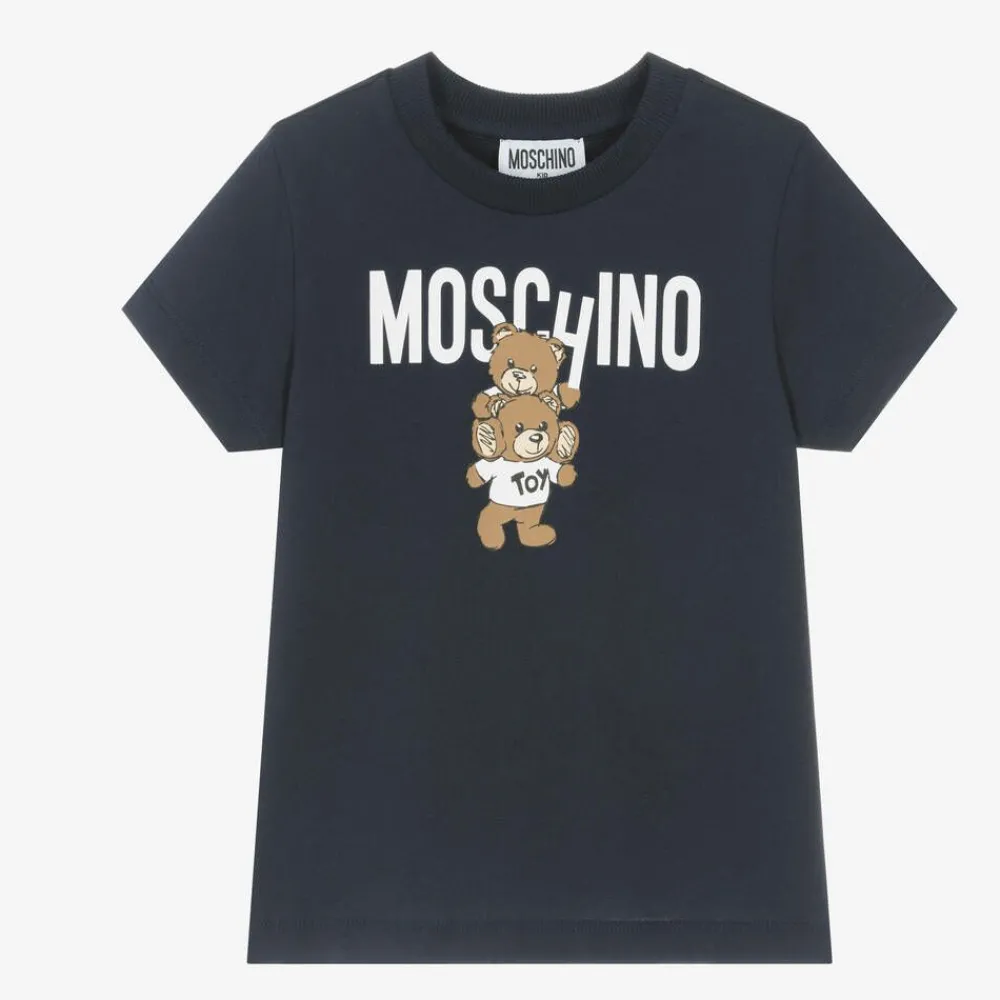 Moschino Kid-Teen Tops*Navy Blue Cotton Teddy Bear T-Shirt