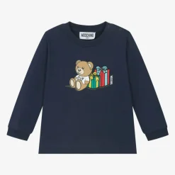 Moschino Baby Tops*Navy Blue Cotton Teddy Bear Baby Top