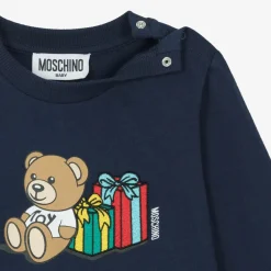 Moschino Baby Tops*Navy Blue Cotton Teddy Bear Baby Top