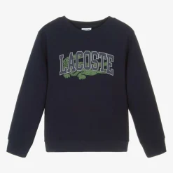 Lacoste Tops*Navy Blue Cotton Varsity Sweatshirt