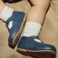 Beatrice amp; George Traditional Shoes|Bar Shoes*Navy Blue Leather T-Bar Shoes