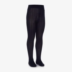 Falke Tights|Tights*Navy Blue Ribbed Cotton Knit Tights
