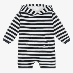 Mitty James Swimwear|Swimwear*Navy Blue Stripe Towelling Baby Beach Romper