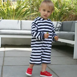 Mitty James Swimwear|Swimwear*Navy Blue Stripe Towelling Baby Beach Romper