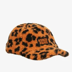 KENZO KIDS Hats|Hats*Orange Leopard Print Teddy Fleece Cap