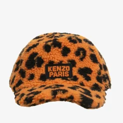 KENZO KIDS Hats|Hats*Orange Leopard Print Teddy Fleece Cap