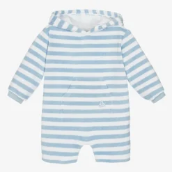 Mitty James Swimwear|Swimwear*Pale Blue Stripe Towelling Baby Beach Romper