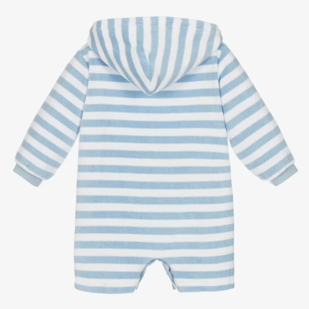 Mitty James Swimwear|Swimwear*Pale Blue Stripe Towelling Baby Beach Romper