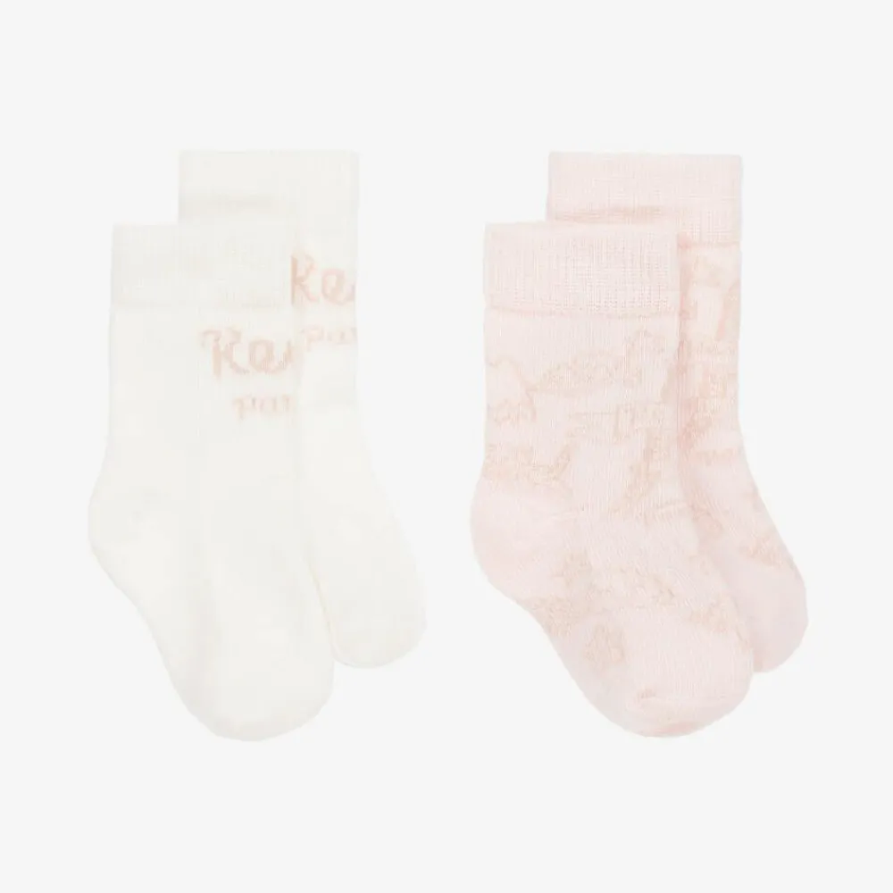 KENZO KIDS Socks*Pink & White Cotton Baby Socks (2 Pack)