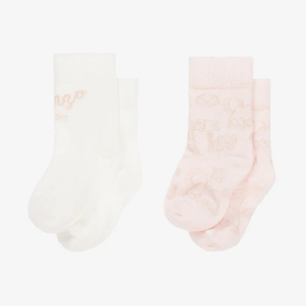 KENZO KIDS Socks*Pink & White Cotton Baby Socks (2 Pack)