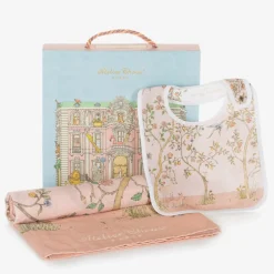 Atelier Choux Paris Gifts|Sleeping Accessories*Pink Organic Cotton Swaddle & Bib Set
