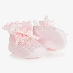Sarah Louise Booties|Booties*Pink Smocked Baby Booties
